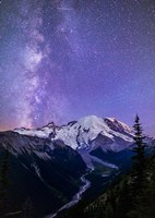 White River Valley Looking Toward Mt Rainier On A Starlit Night Fine Art Print