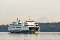 Seattle-Bremerton Ferry Passes In Front Of Mt Rainier Fine Art Print