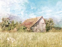 Spring Green Meadow by the Old Barn Fine Art Print
