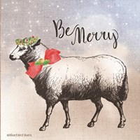 Vintage Christmas Be Merry Sheep Fine Art Print