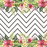 Watercolor Tropical Flowers and Lines Fine Art Print