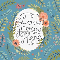Retro Garden II - Love Grows Here Blue Fine Art Print