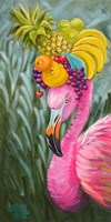 Flamingo with Fruit Baskets Fine Art Print