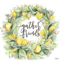 Watercolor Lemon Wreath Gather Friends Fine Art Print