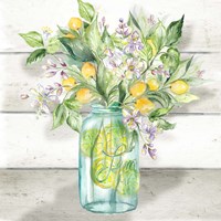 Watercolor Lemons in Mason Jar on shiplap Fine Art Print