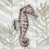 Gray Gold Chevron Seahorse Fine Art Print