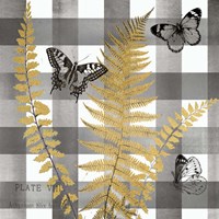 Buffalo Check Ferns and Butterflies Neutral I Fine Art Print