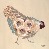 Floral Hen Blue and Yellow Fine Art Print