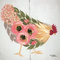 Floral Hen on White Fine Art Print