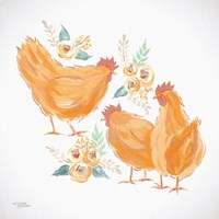 Trio of Floral Roosters Fine Art Print