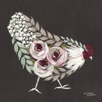 Floral Hen Mint and Pink Fine Art Print