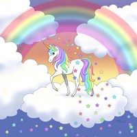 Rainbow unicorn and falling stars Fine Art Print