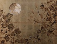 Pannello Dorato Con Foglie Fine Art Print