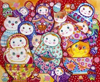 Cats And Nesting Dolls Fine Art Print