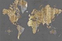 Gilded Map Gray - No Border Fine Art Print