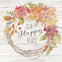 Farmhouse Hydrangea Wreath Spice II Happy Place Framed Print