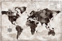 Rustic World Map Black and White Fine Art Print