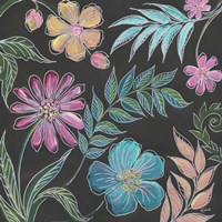 Boho Florals on Black I Framed Print