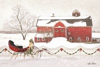 Christmas Barn with Sleigh Fine Art Print