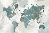 Teal World Map Fine Art Print