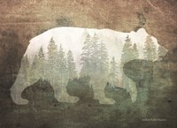 Green Forest Bear Silhouette Fine Art Print