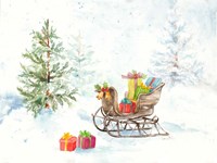 Presents in Sleigh on Snowy Day Fine Art Print