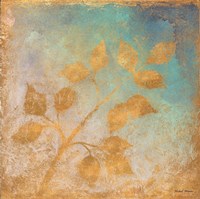 Gold Leaves on Blues I Fine Art Print