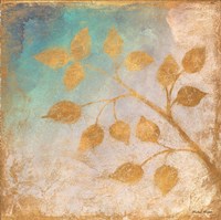 Gold Leaves on Blues II Fine Art Print