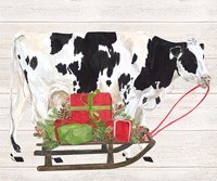 Christmas on the Farm I Cow with Sled Fine Art Print