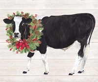 Christmas on the Farm III Cow with Wreath Fine Art Print