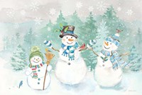 Let it Snow Blue Snowman landscape Fine Art Print