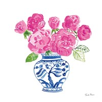 Chinoiserie Roses on White I Fine Art Print