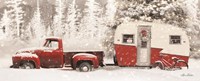 Christmas Camper with Bike Fine Art Print