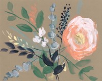 Flowers on Mocha I Fine Art Print