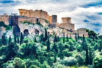 Acropolis, Green Trees, Hill From Agora Temple Of Athena Nike Propylaea, Athens, Greece Framed Print