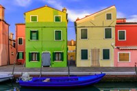 Italy, Burano Colorful House Walls And Boat In Canal Fine Art Print