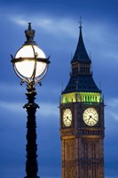 Europe, Great Britain, London, Big Ben Clock Tower Lamp Post Fine Art Print
