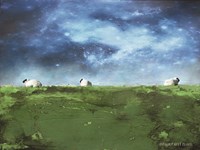 Distant Hillside Sheep by Night Fine Art Print