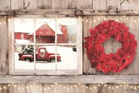 Poinsettia Wreath Window View Fine Art Print