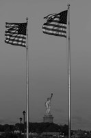 Flags Fly Over Statue Of Liberty, Jersey City, New Jersey Fine Art Print