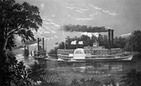 Steamboats Rounding A Bend On Mississippi River Parting Salute Currier & Ives Lithograph 1866 Fine Art Print