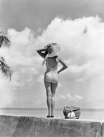 Woman Standing On Tropical Beach Wall Fine Art Print