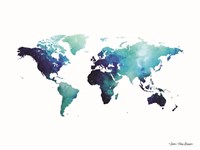 Blue Space World Map Fine Art Print