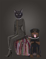 Black Cat and Rottweiler Fine Art Print