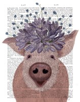 Pig and Lilac Flowers Book Print Fine Art Print