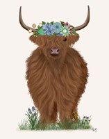 Highland Cow with Flower Crown 2, Full Fine Art Print