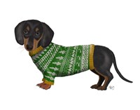 Christmas Des - Dachshund and Christmas Sweater Fine Art Print