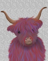 Highland Cow 7, Pink And Purple, Portrait Fine Art Print