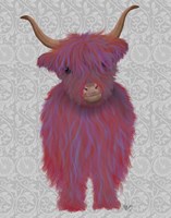 Highland Cow 7, Pink And Purple, Full Fine Art Print