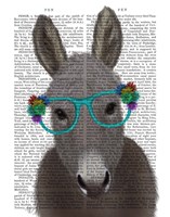 Donkey Turquoise Flower Glasses Book Print Fine Art Print